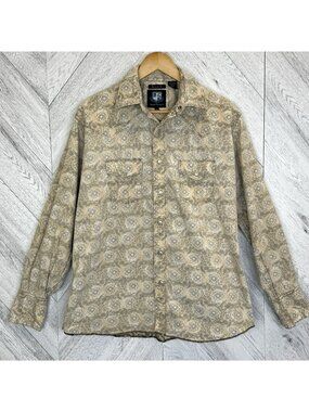 Resistol Western Pearl Snap Shirt Mens Size Medium University Fit Floral Beige